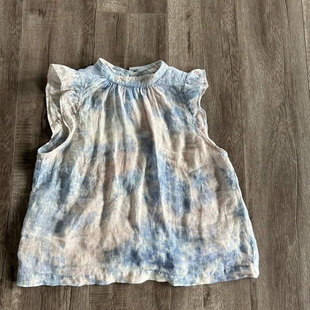 100% Linen Small P2P 20” Anthropologie Cloth & Stone Ruffle Sleeve Blouse